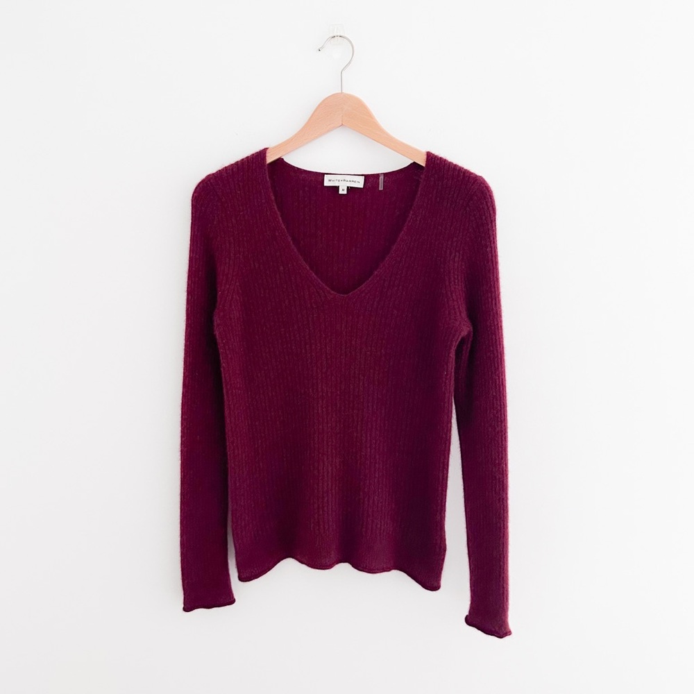 White + Warren Burgundy V-Neck Sweater